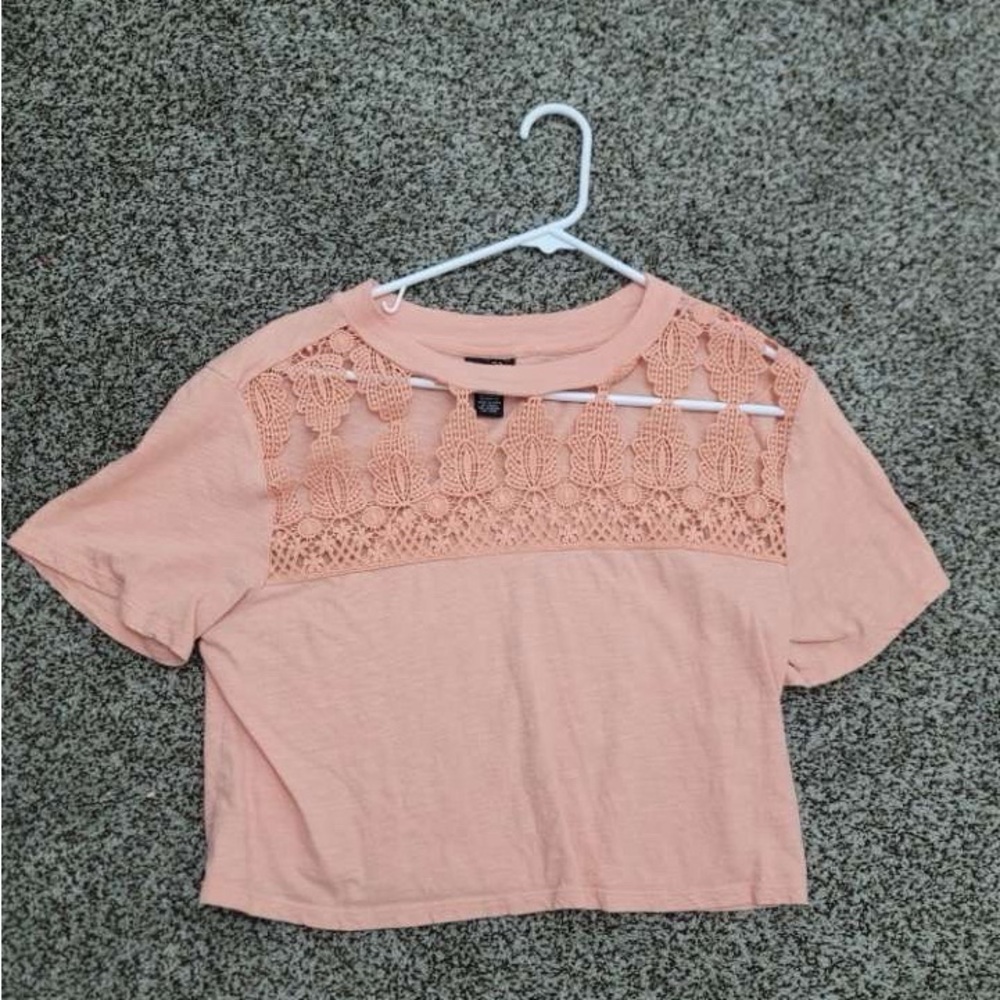 Pink Lace Detail Crop Top